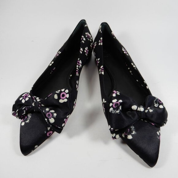 TORY BURCH Rosalind Bow Ballet Flats Size 8.5 Run Small Satin Black Floral NEW - Picture 7 of 16